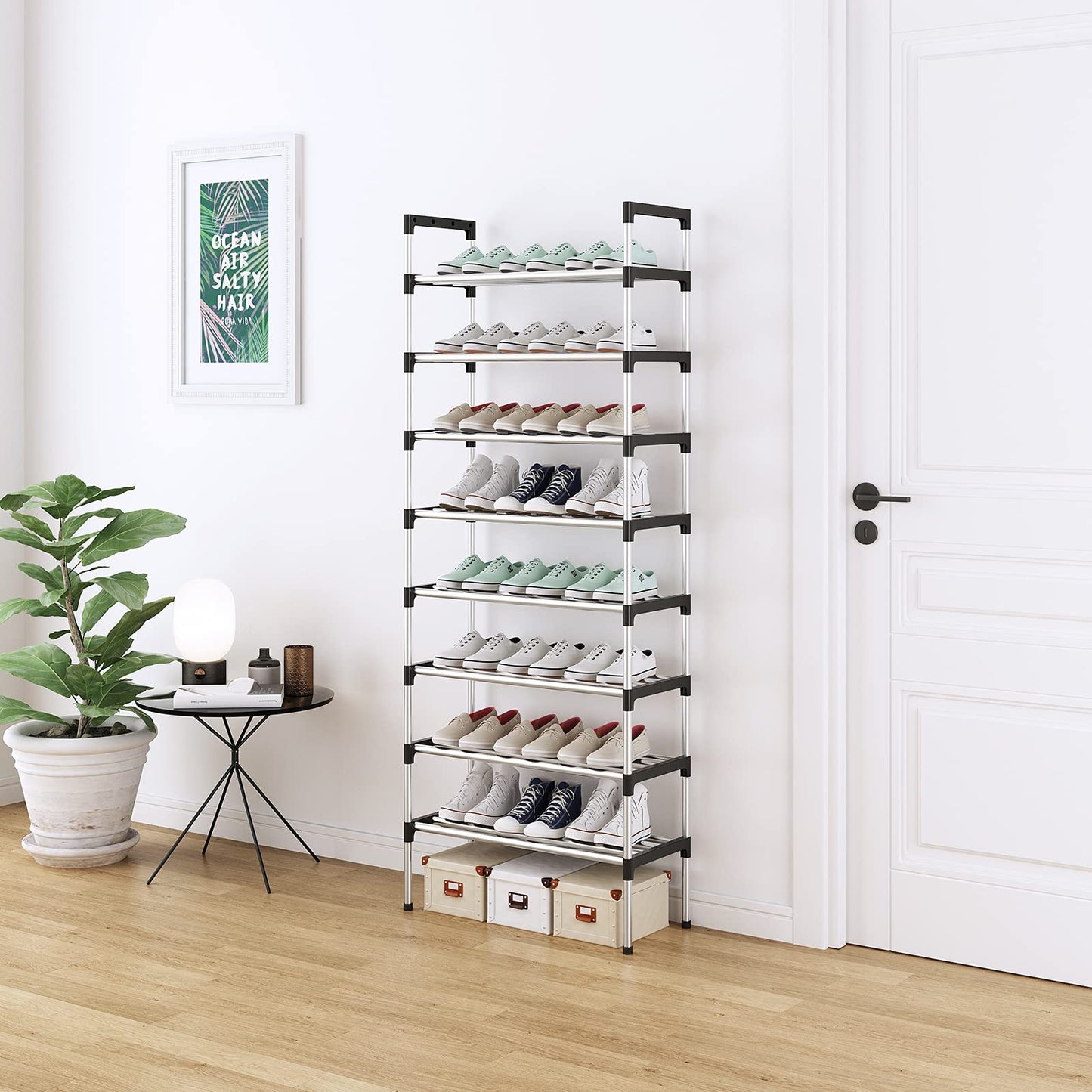 AcornFort® S-5 8 Tiers 24 Pairs Small Shoe Storage Rack Organiser Shelf Hold Stand (Silver)