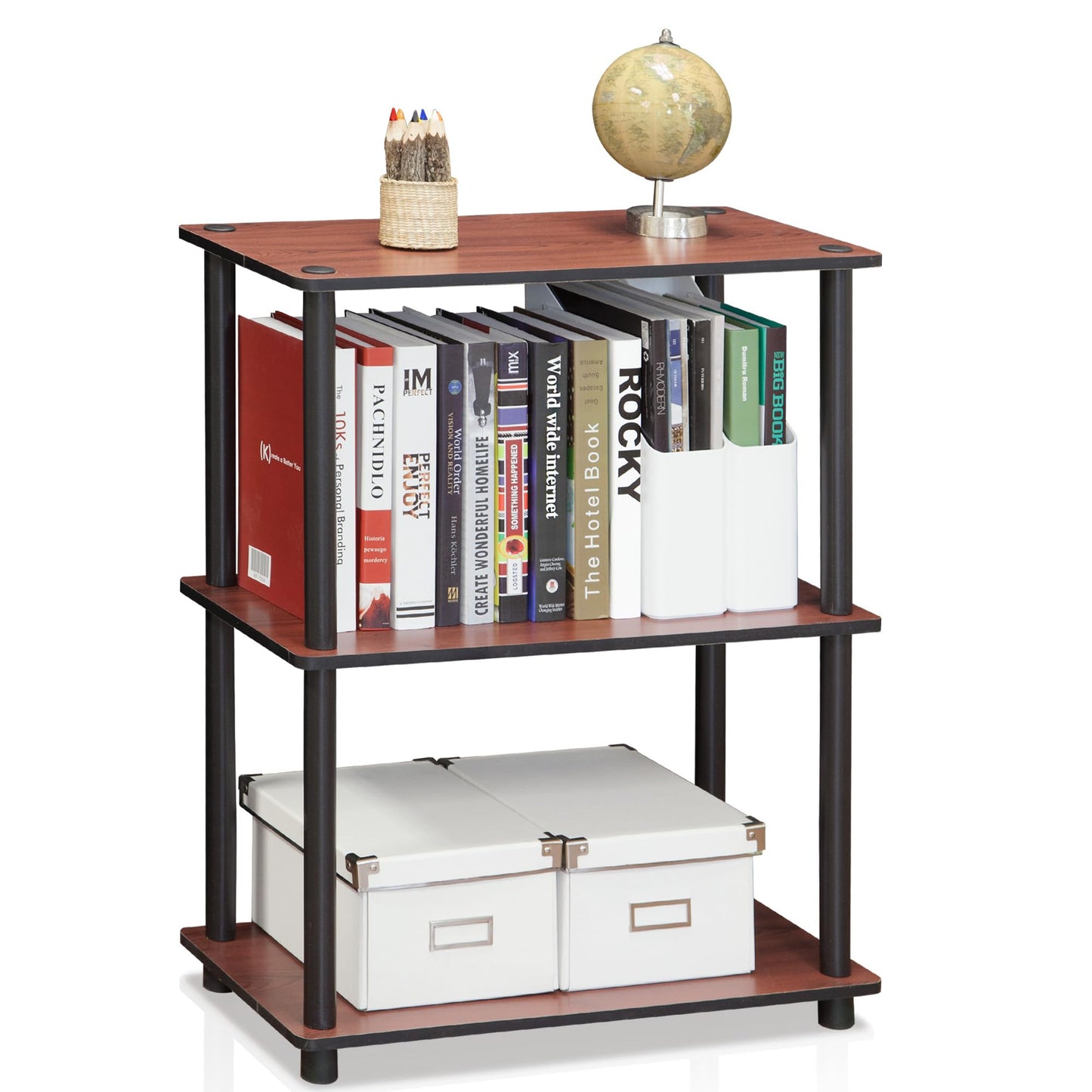 Furinno TURN-N-TUBE Storage Shelves, 3-Tier Book Shelf, Corner Shelf, Toolless Open Shelves, for Organization and Storage, Living Room, Bedroom