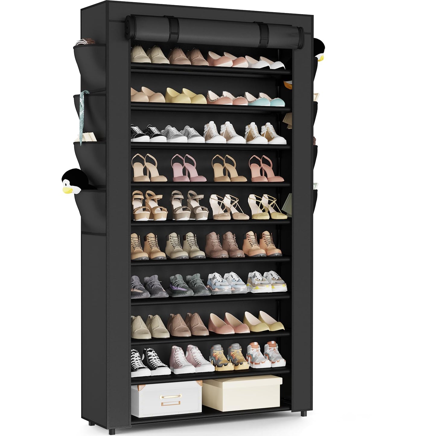10+1 Tier Shoes Rack with Cover, Shoe Rack Cabinet，Tall Shoe Storage.