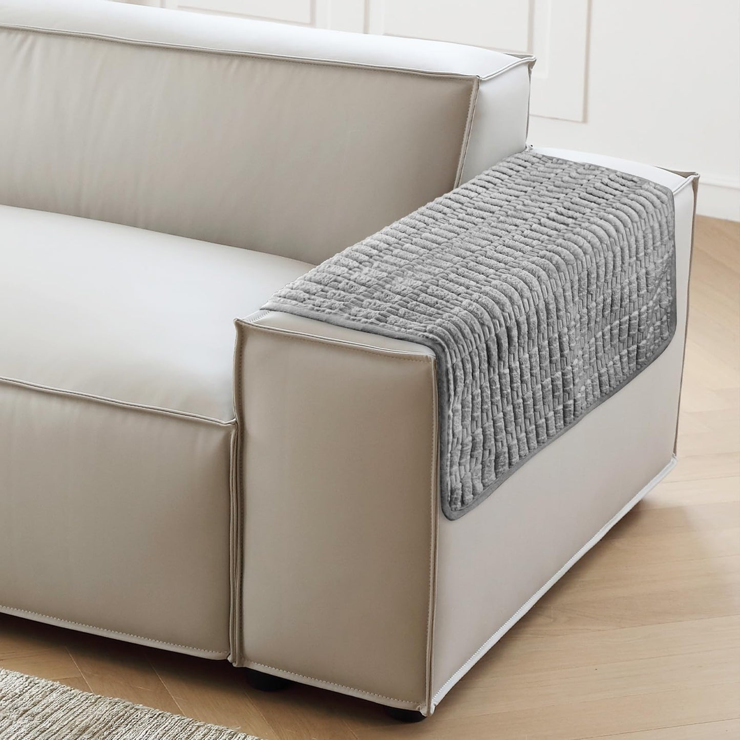 Sofa Armrest Cover, 2pcs Anti-Slip Couch Arm Protectors, Embossed Chenille Fabric Stretch Couch Arm Cover, Washable Pet Dog Couch Covers for Office
