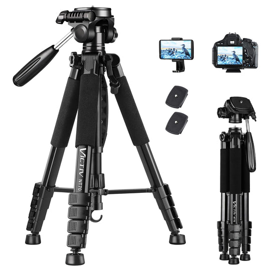 Victiv Camera Tripod 63-73" for Canon Nikon, Lightweight DSLR Camera Stand with Detachable 3-way Swivel Pan Head Max Load 14lb/6.35kg, Aluminum Tripod