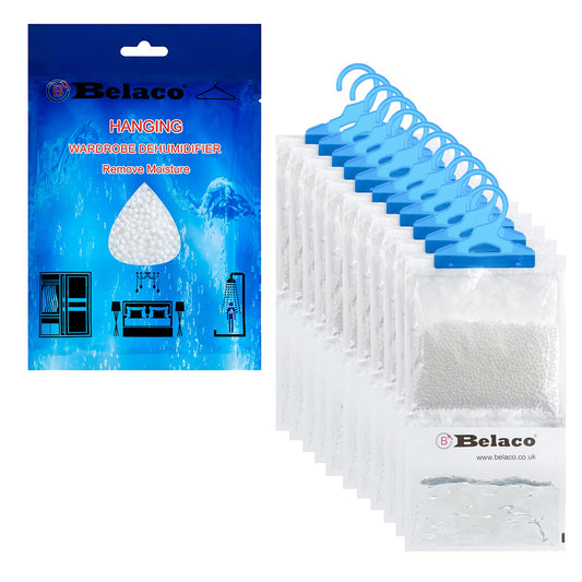 Belaco Set of 12 Hanging Dehumidifier, 230g Moisture Absorber, Dehumidifier for home, Ideal to eliminate damp & Condensation Bedroom, Wardrobe,