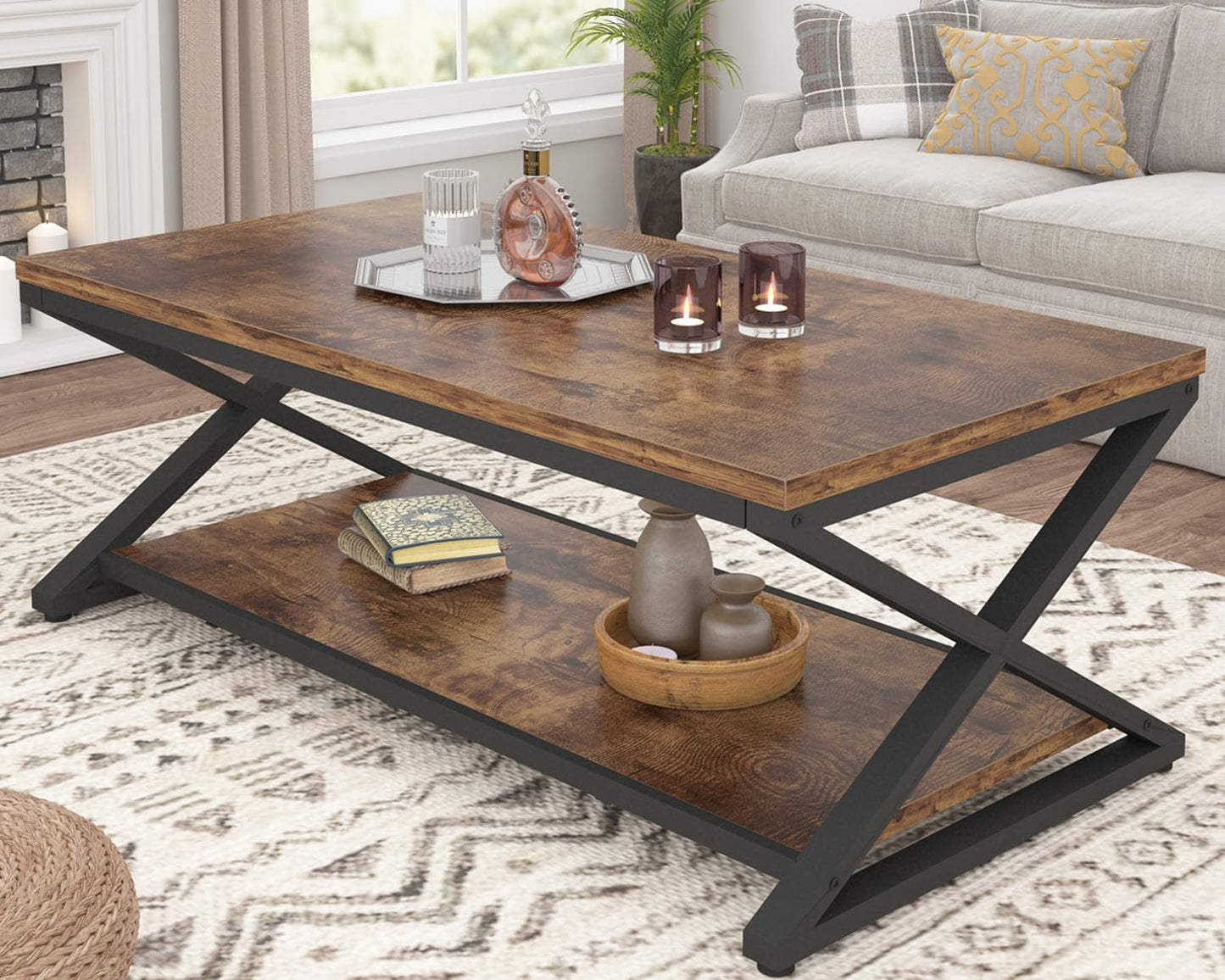 HSH Coffee Table for living room coffee tables Storage 120cm Rustic Brown