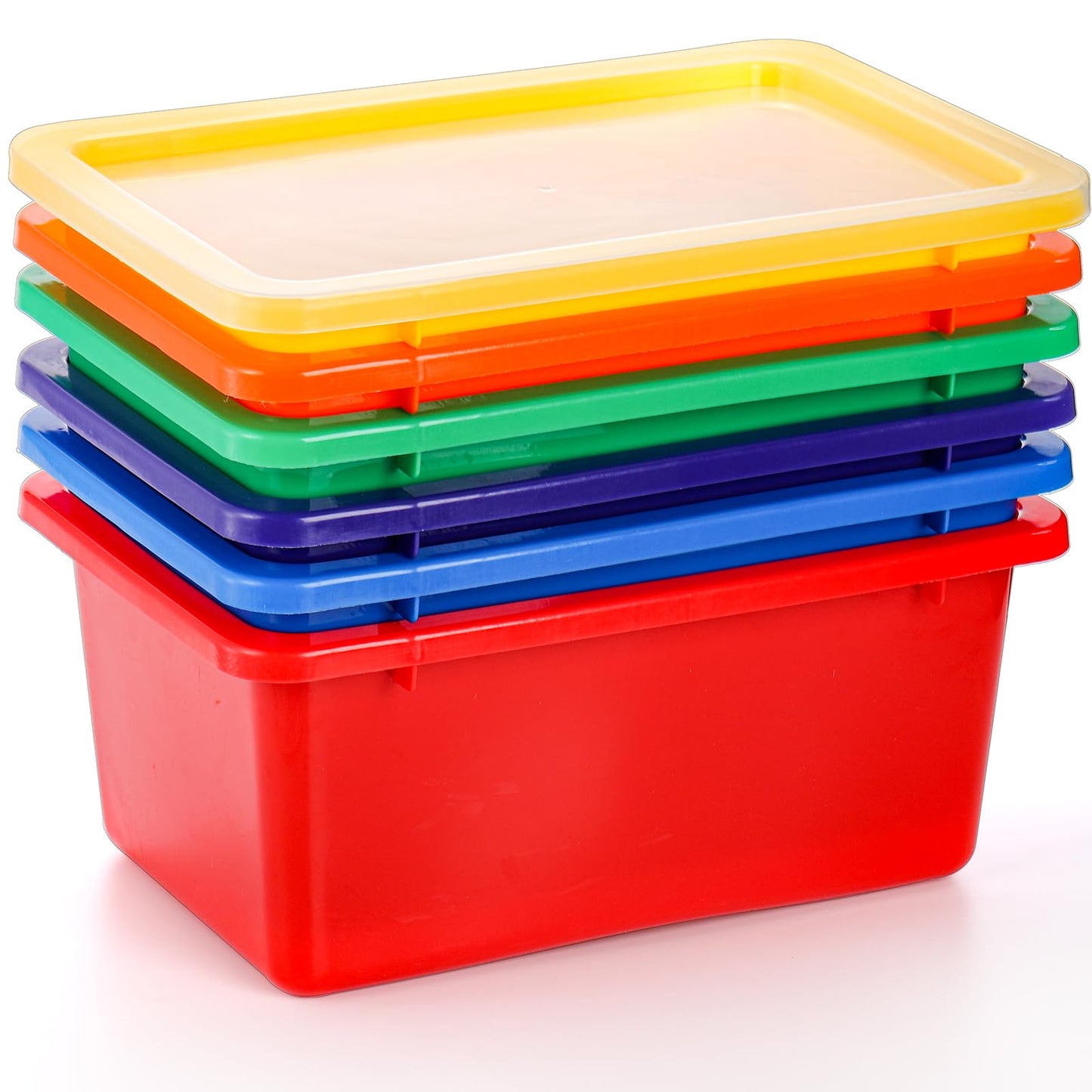 Nicunom 6 Pack Small Cubby Bins Storage Bins with Lids, Plastic Storage Bins Colorful Storage Containers