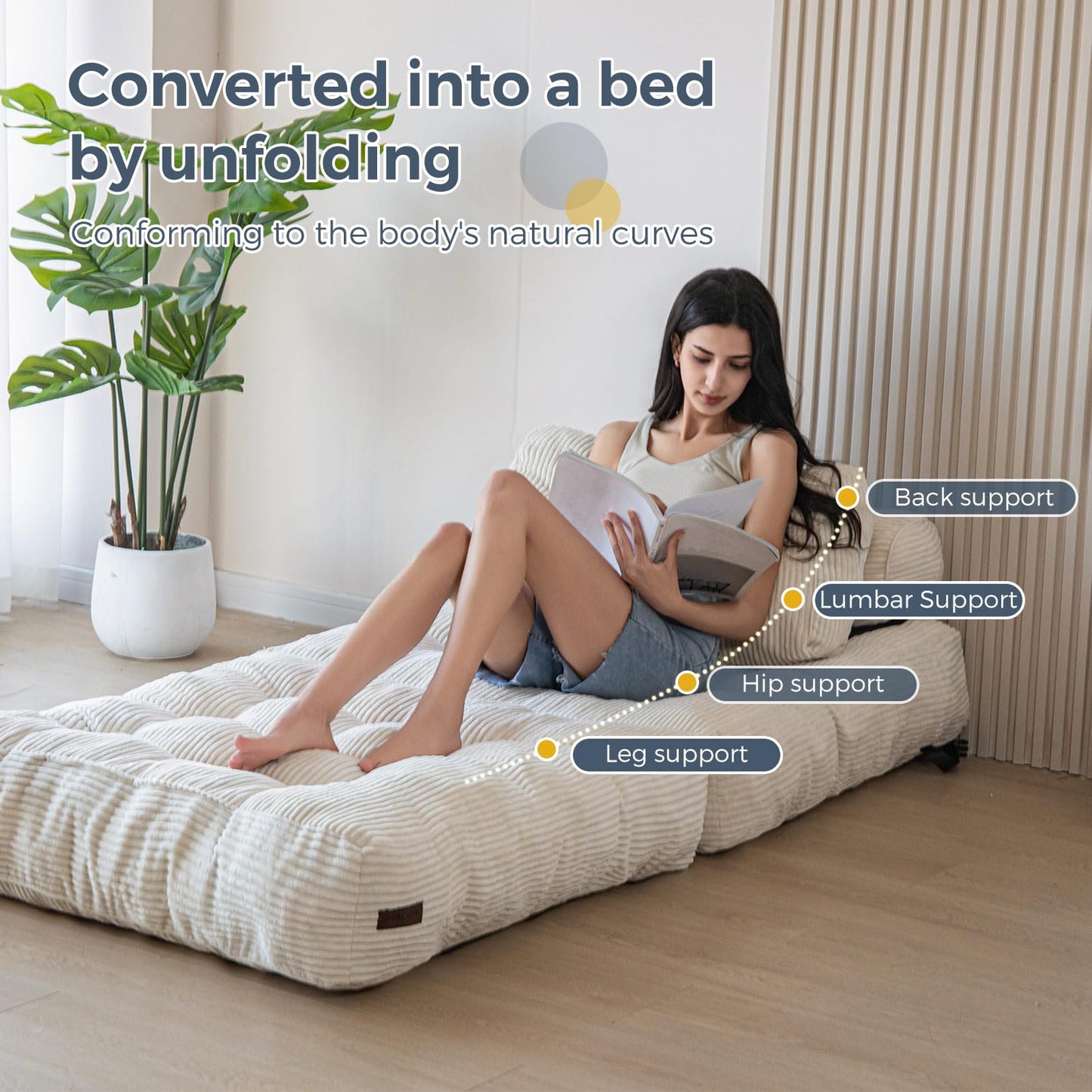 MAXYOYO Folding Sofa Bed, Convertible Sleeper Chair with Pillow Foldable Mattress with Back Support
