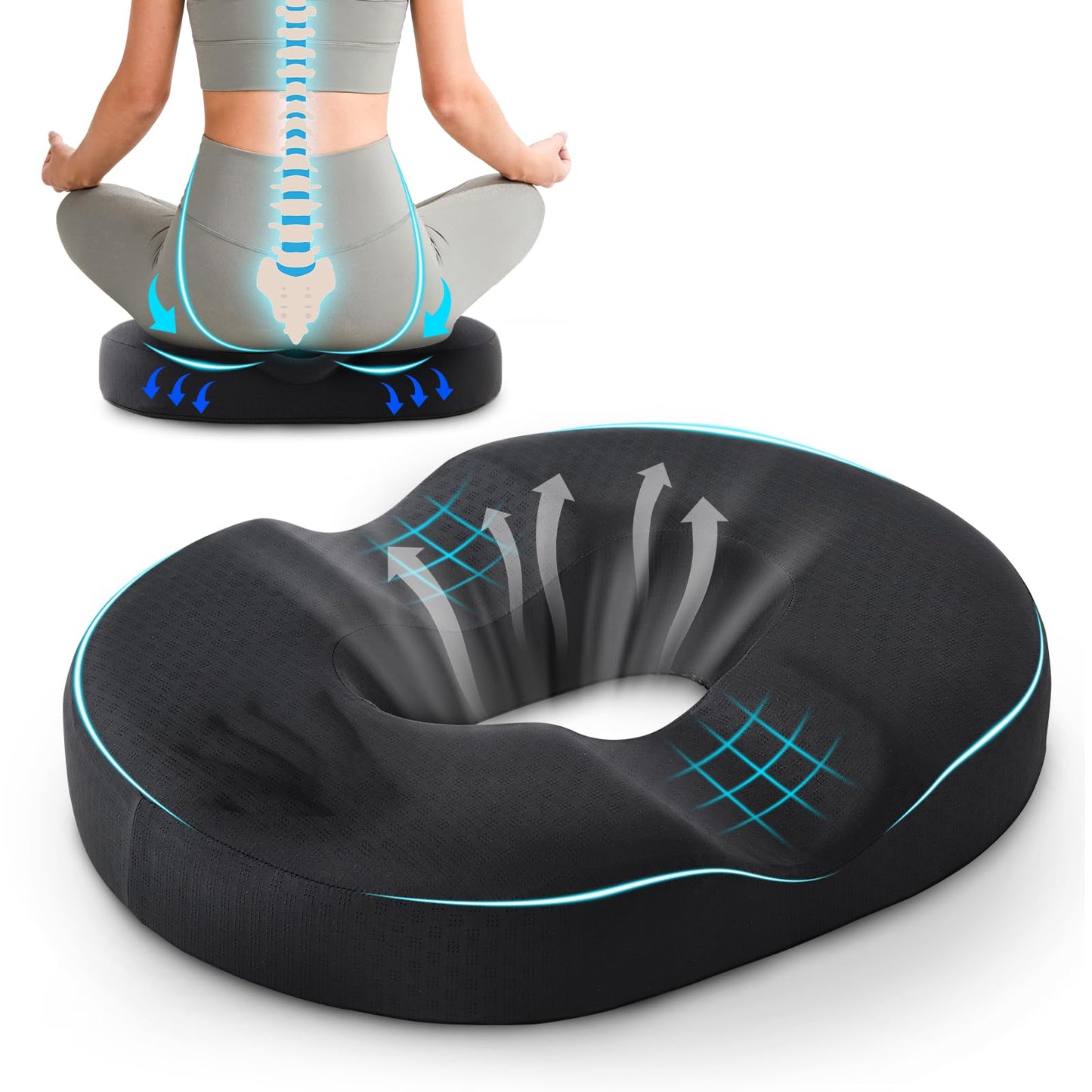 BRO Donut Cushion for Hemorrhoids and Tailbone Pain Relief, Memory Foam