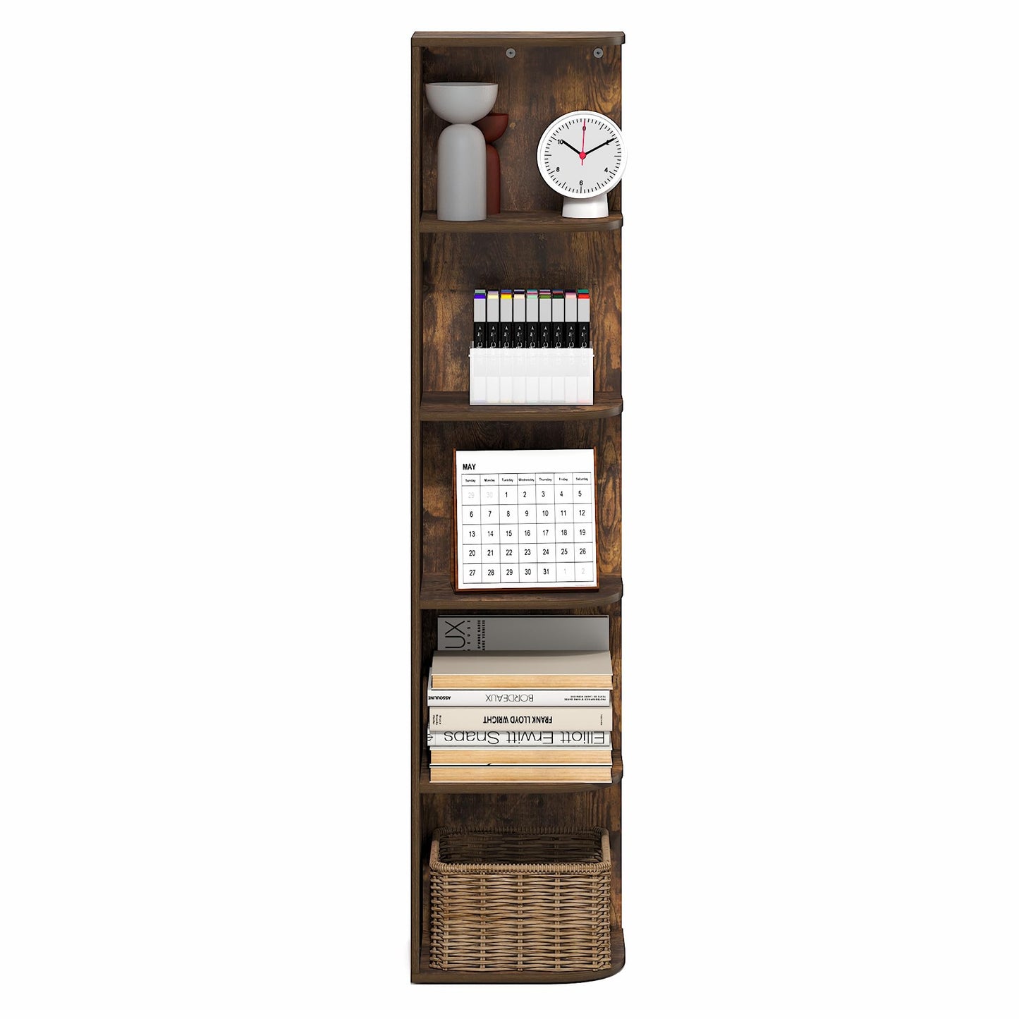 Furinno PASIR Book Shelf, 5-Tier Corner Bookshelf with Open Shelf, Standing Bookcase, 23.6 x 30.5 x 131.3 cm, for Organization and Storage