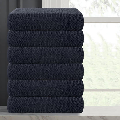 CASA COPENHAGEN Popcorn Textured 6-Piece Small Bath Towel Set - Navy Blue, 550 gsm, 6-piece small bath towels, cotton towels for rough and tough use