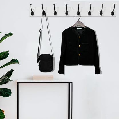 WEBI Rustic Coat Rack Wall Mount Long 8 Cast Iron Coat Hooks Wall Mounted,Heavy Duty Wall Coat Hanger Hooks for Hanging Coats,Clothes,Black on White