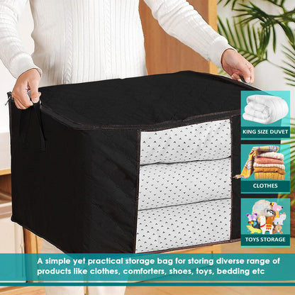 Joybees Clothes Storage Bags with Lids, 3-Pack, 90L Large Foldable Boxes with Zipper & Clear Window, Thick Scratch-Resistant Material