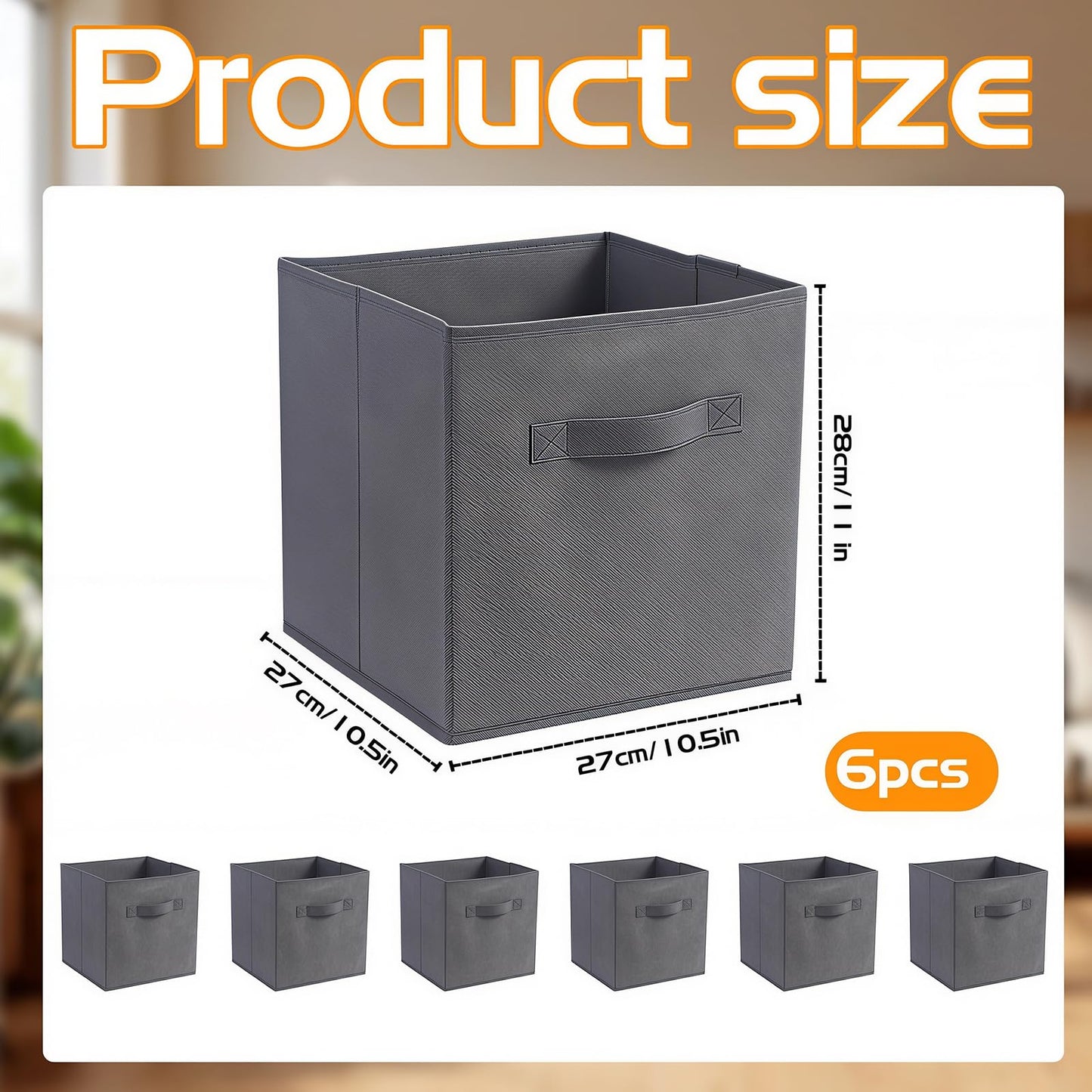 Resszo Cube Storage Boxes Set of 6, 27x27 Cubes with Handles