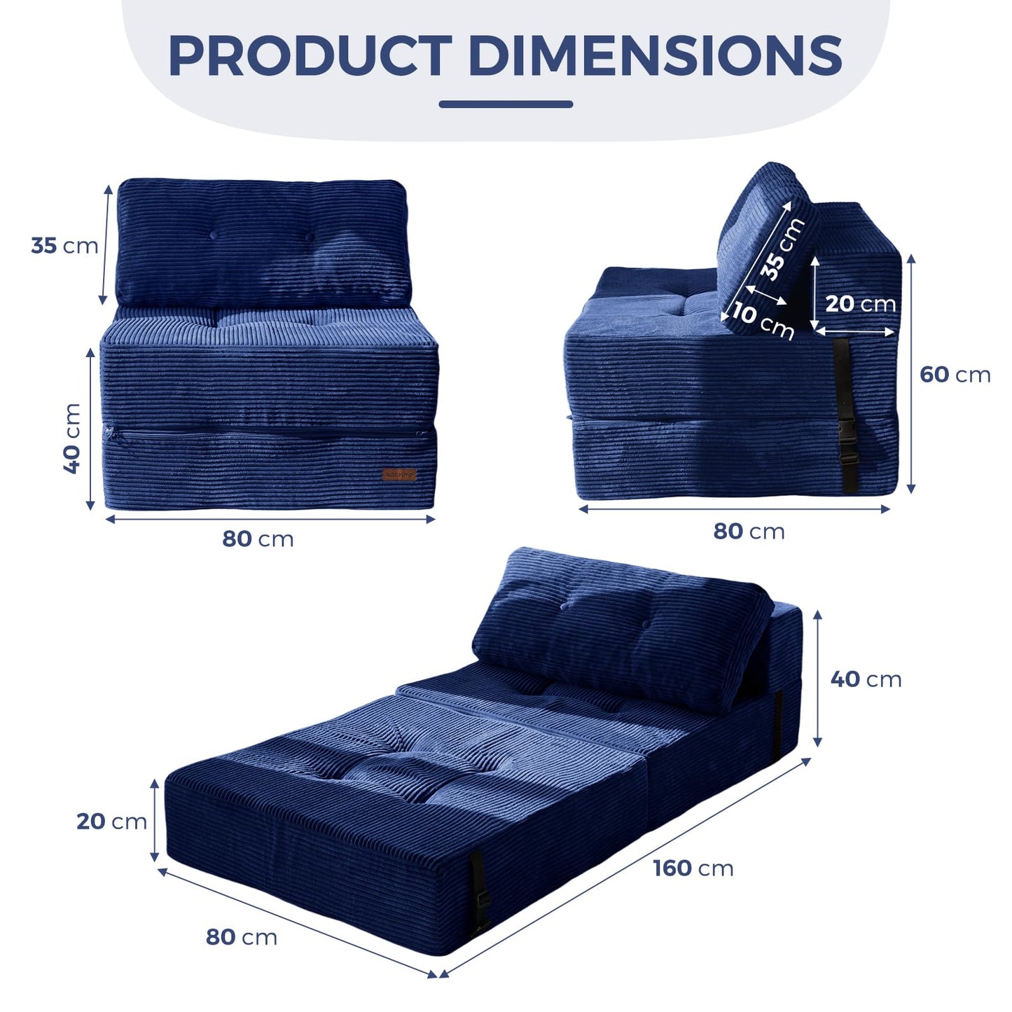 MAXYOYO Folding Sofa Bed, Convertible Sofa Bed with High-Density Support Foam, Portable 4 in 1 Fold Out Chair to Floor Lounger