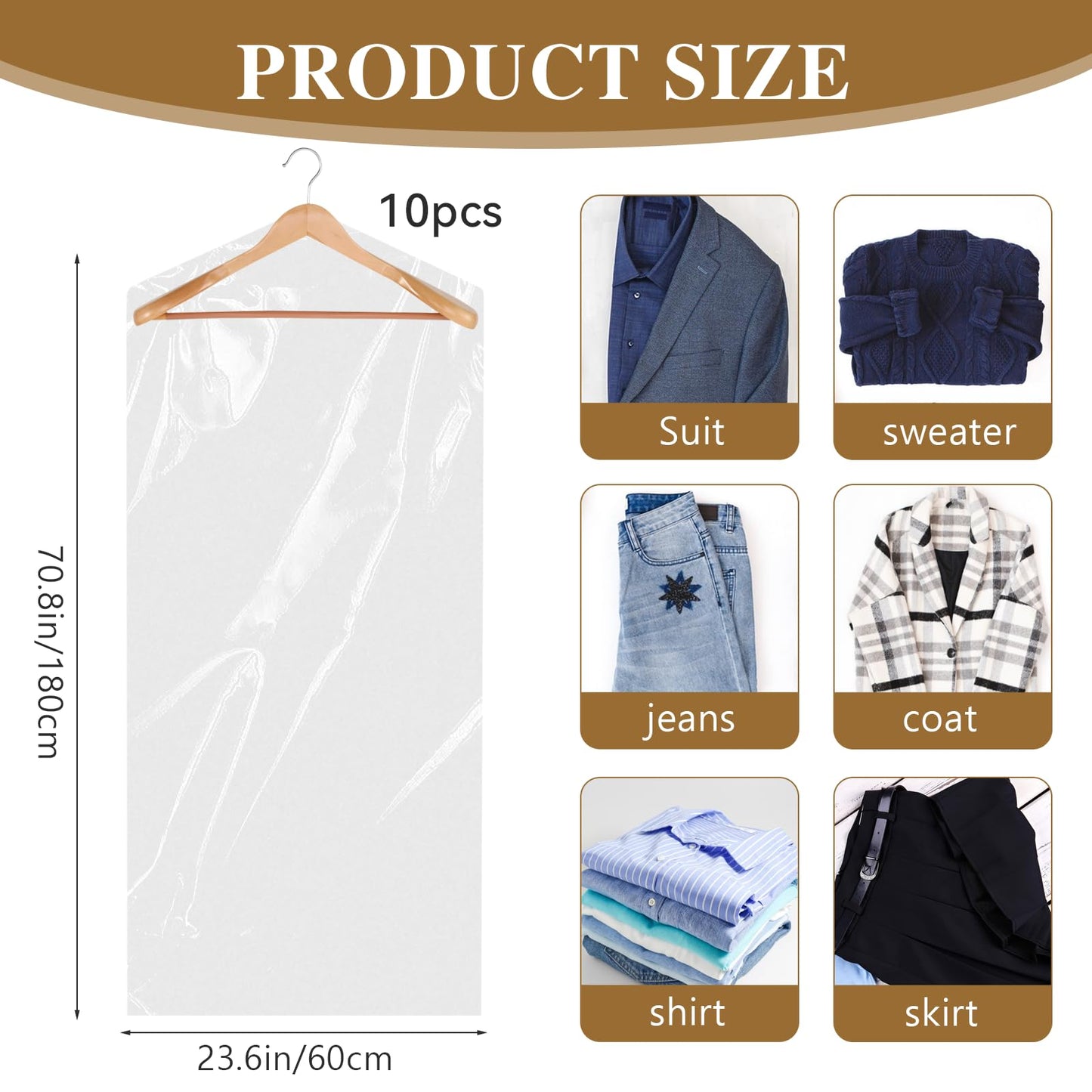 10 Pack Long Dress Covers 71 Inch Clear Garment Bags for Hanging Clothes Plastic Suit Bags Dry Cleaning Bags Hanging Dust-proof Garment Bags for Coat