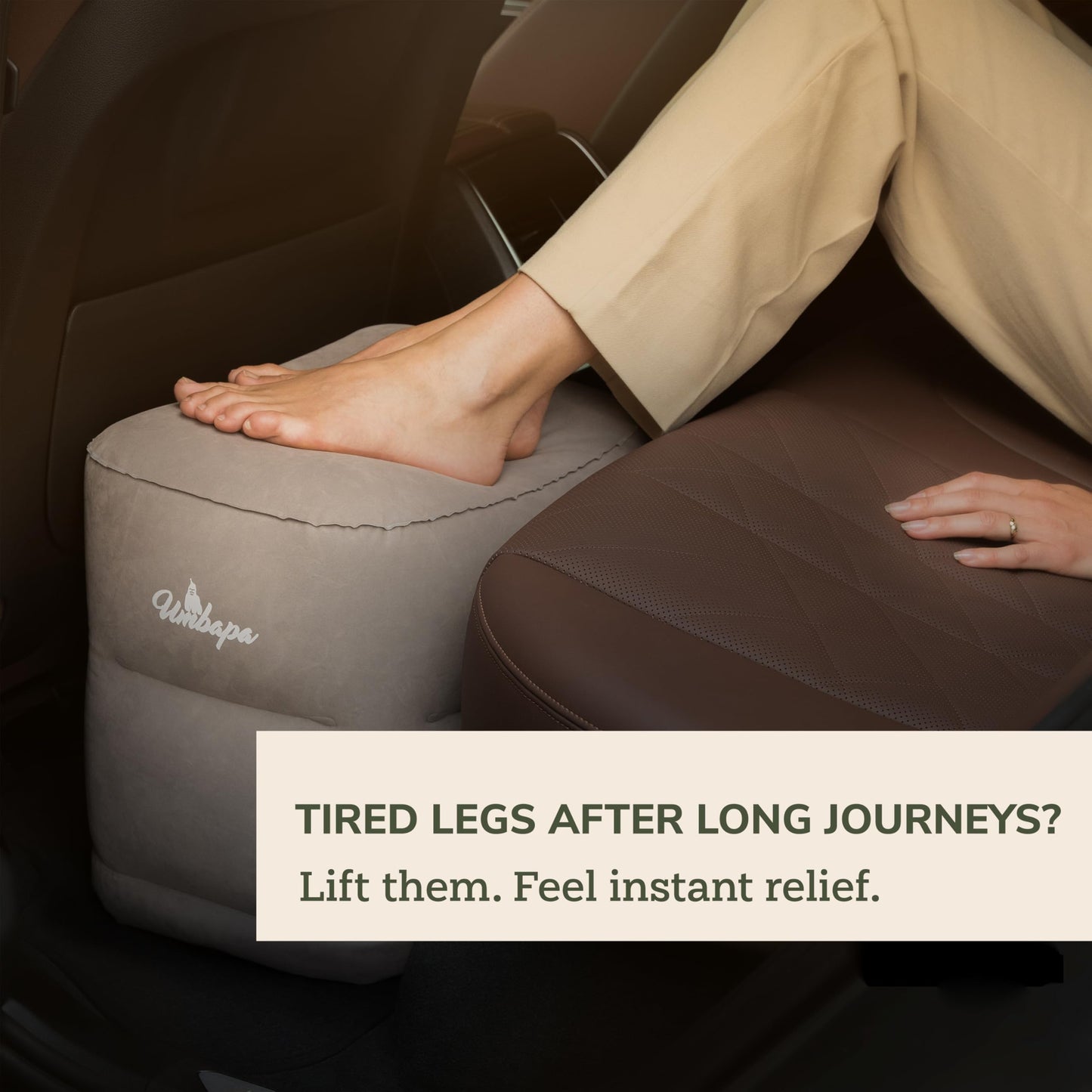 Travel Foot Rest for Airplane & Car – Inflatable Leg Rest Pillow for Tired Legs, Adjustable Height, Compact with Air Pump Bag