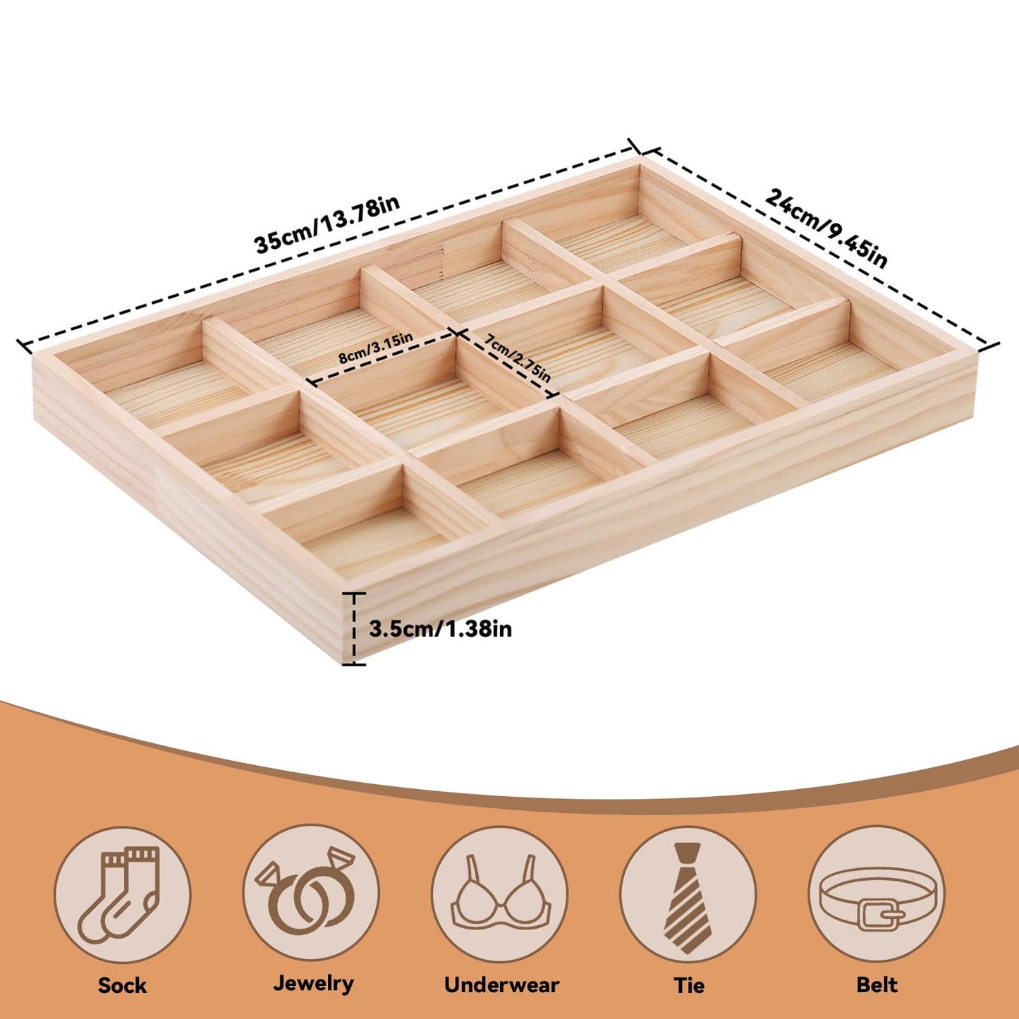 Yimomoyi Unfinished Wooden Storage Divider Box 35*24cm Showcase Display Box