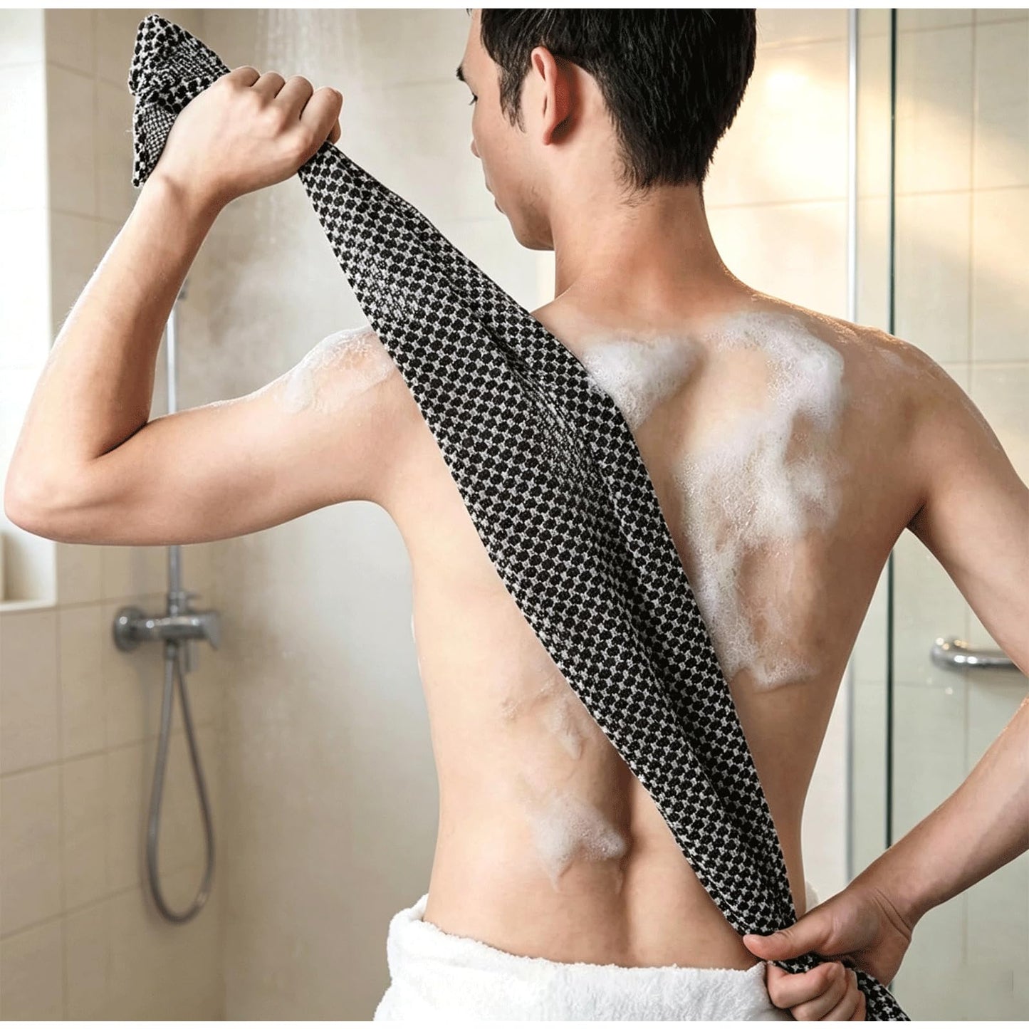90cm Extra Long Exfoliating Towel for Back - Deep Clean Dead Skin Remover, Gentle Mesh Body Scrubber with Rich Lather