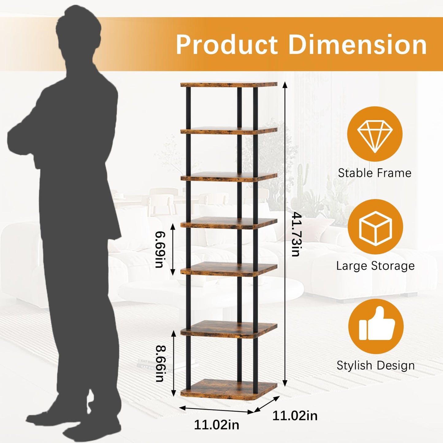 Huhote Shoe Rack Organizer, Shoe Stand, 7 Tier Narrow ShoeShelf, Metal ShoeTower, ShoeRack for Closet, Hallway, Entryway, Front Door, Small Spaces