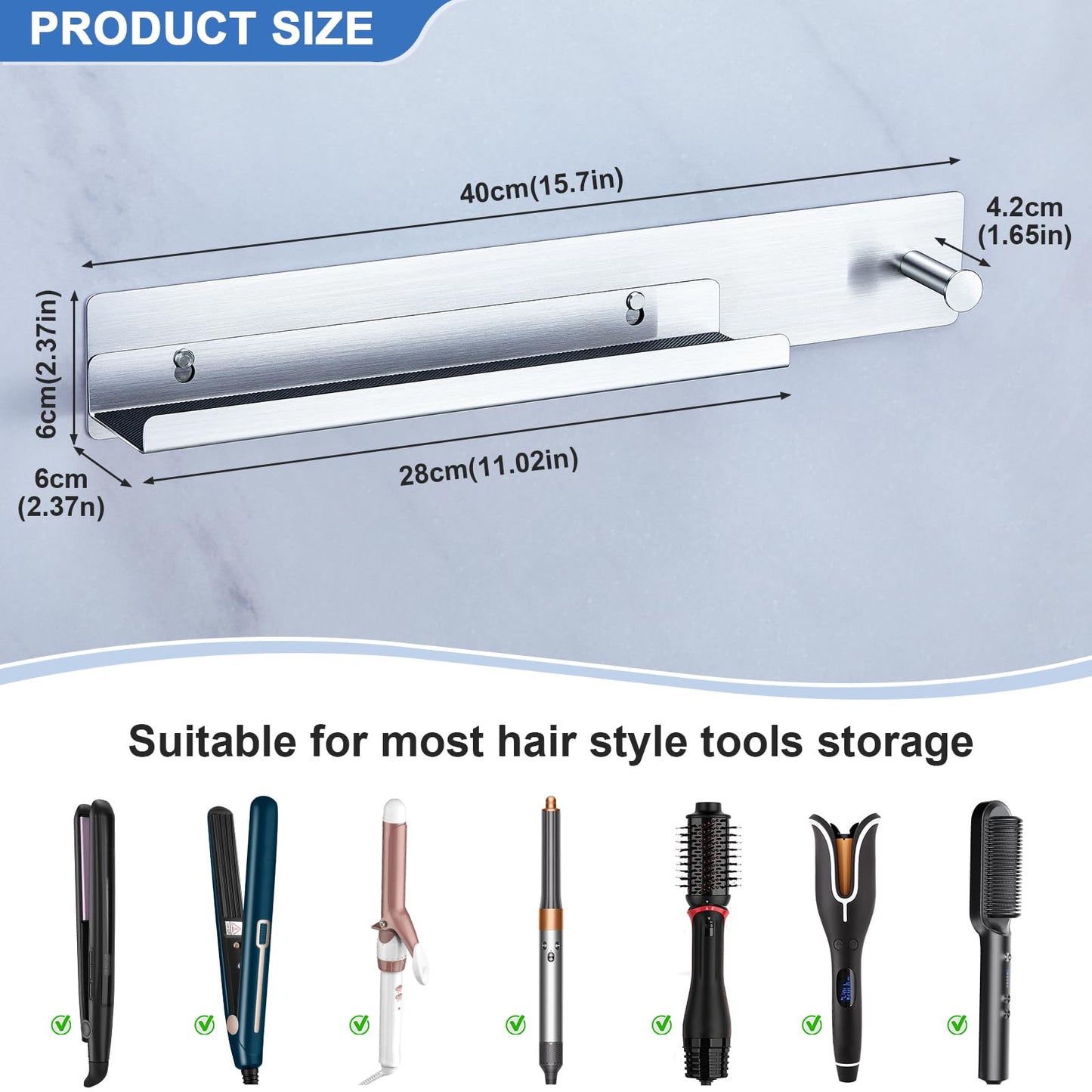 Hair Straightener Holder Wall Mount, Hair Tool Organiser for Curling Irons Styler Accessories Storage, Stainless Steel Hair Brush Holder