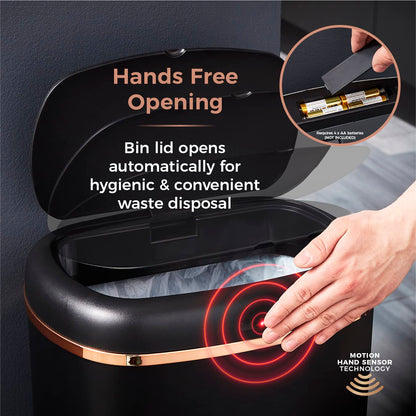 Tower T838010BLK Cavaletto Square Sensor Bin, 58L, Black and Rose Gold