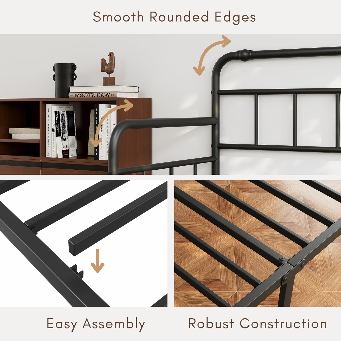 QFtime Metal Day Bed Frame with Headboard - Single Bed Frame with Underbed Storage and Steel Slat Support - Easy Assembly, Noise Free Black