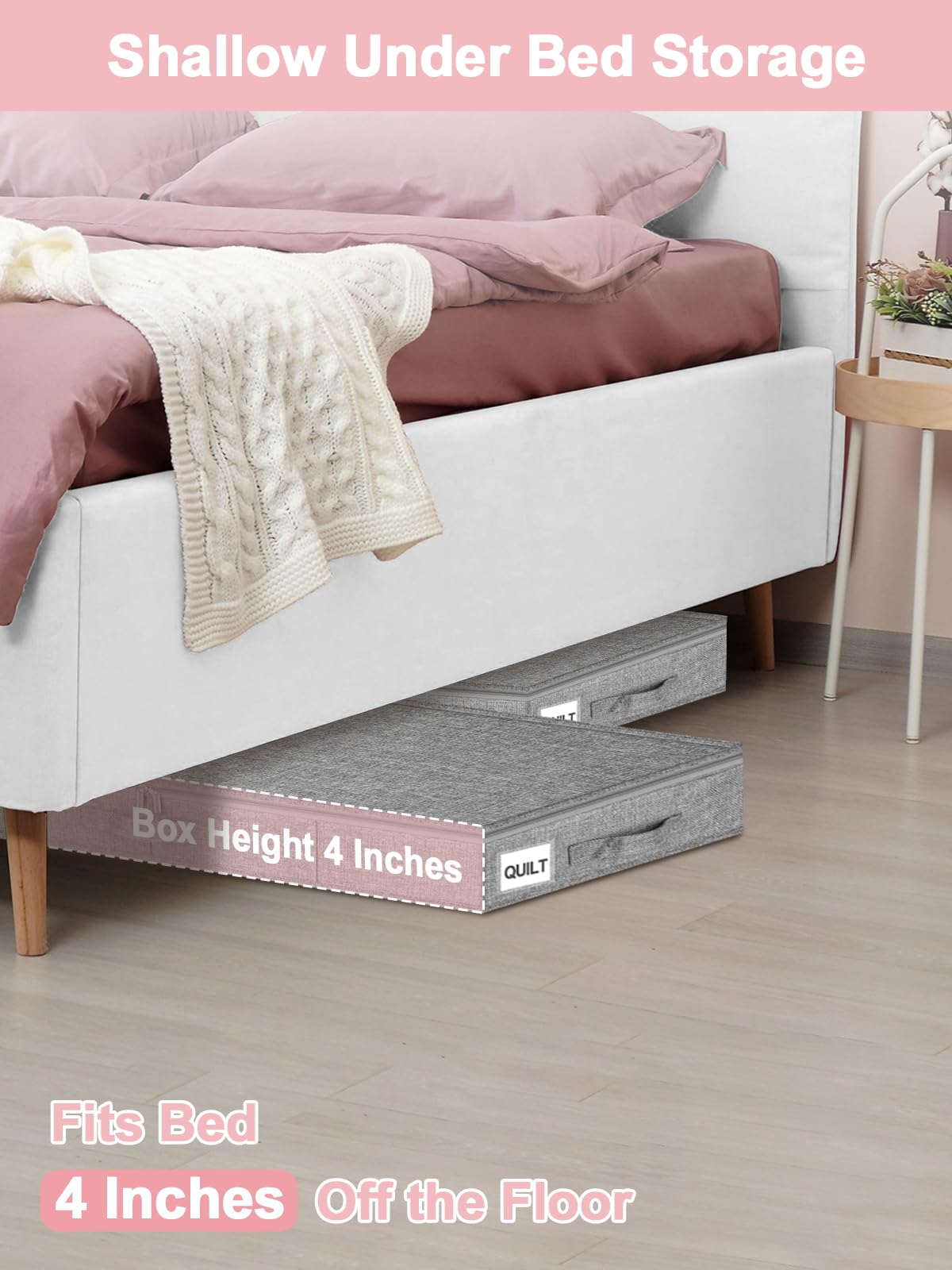 Low Profile Under Bed Storage Containers, 4" Tall Underbed Storage with Rigid Sidewalls & Bottom