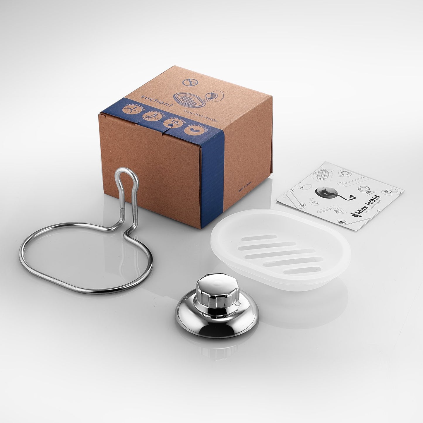 MaxHold No-Drilling/Suction Cup Soap Dish - Vaccum System - Stainless Steel Never Rust - for Bathroom & Kitchen