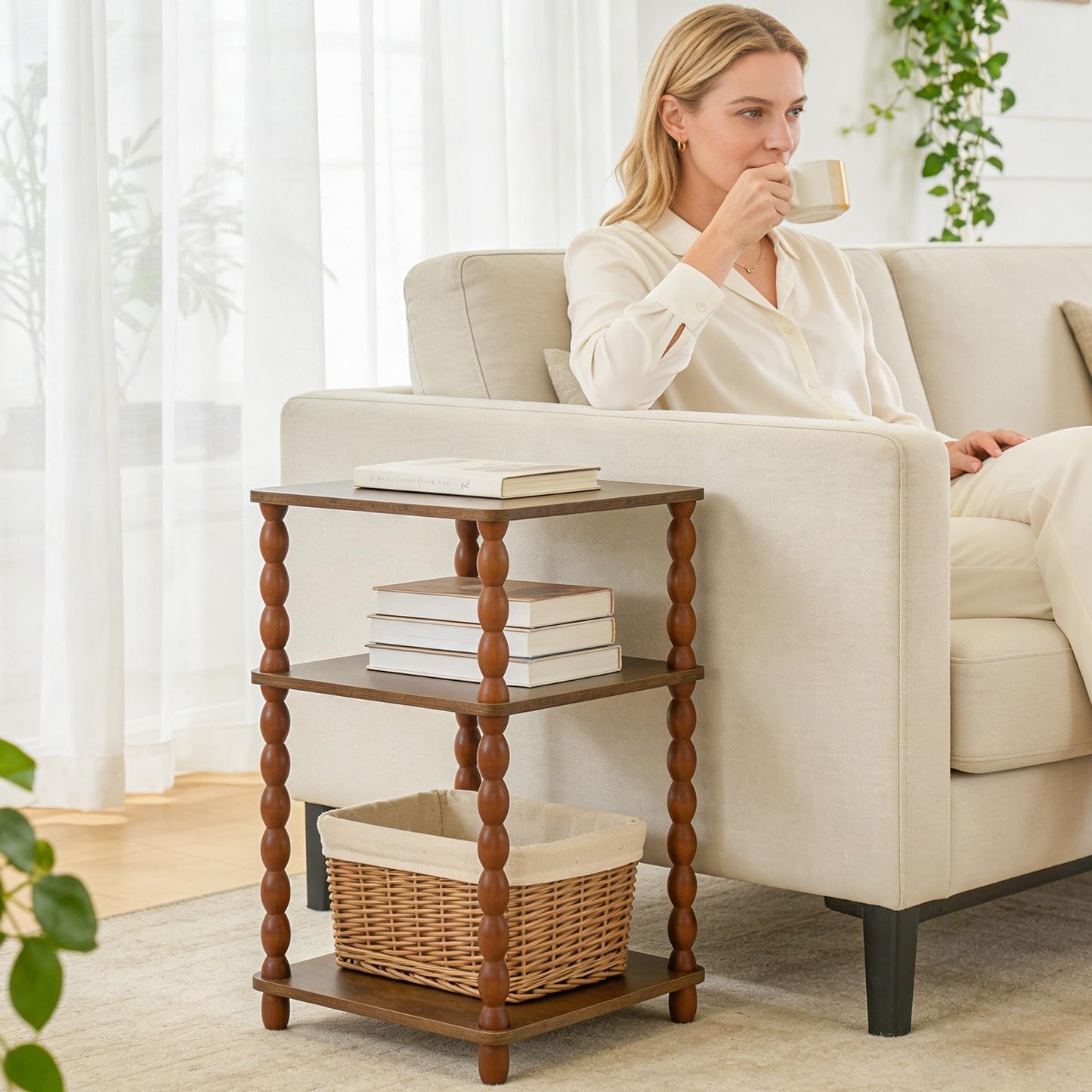 GOODLAN Wooden Side Table, Small End Table with Storage Shelf, Modern Bedside Coffee Table Night Stand for Living Room, Bedroom