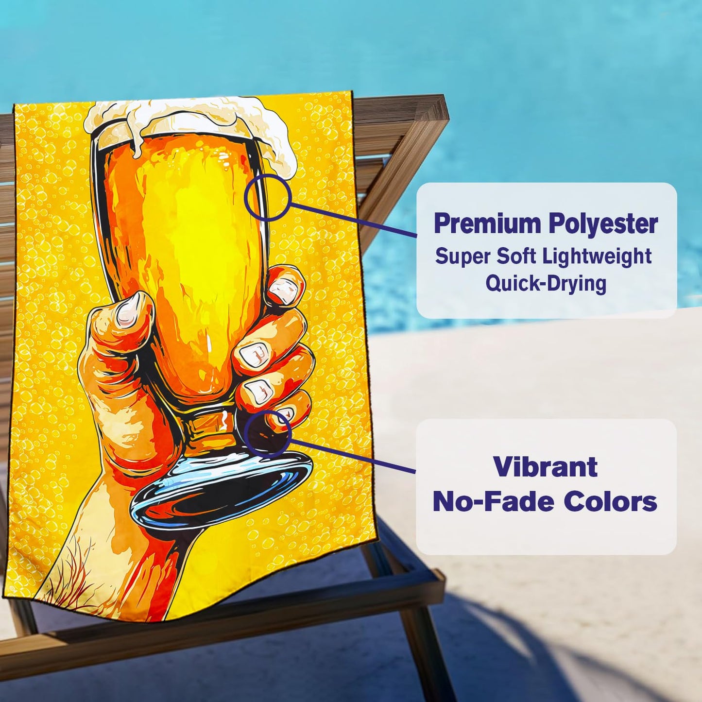 Violetpos Beer Cheers Beach Towel, Extra Large 180x90 cm 250GSM Microfibre, Sand Free Quick Dry