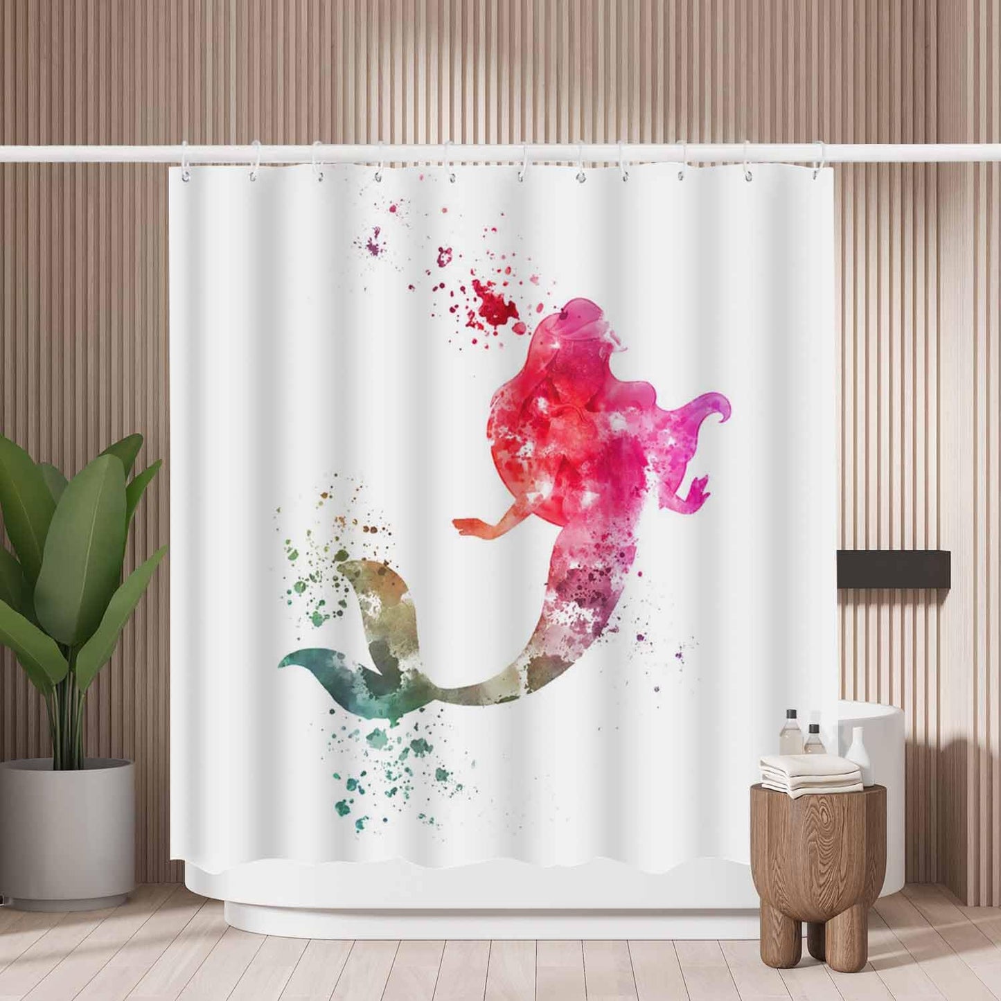 Woutay Shower Curtain Mould Proof Resistant Rainbow Mermaid,Water Repellant Fabric,Polyester,with 12 Plastic Hooks