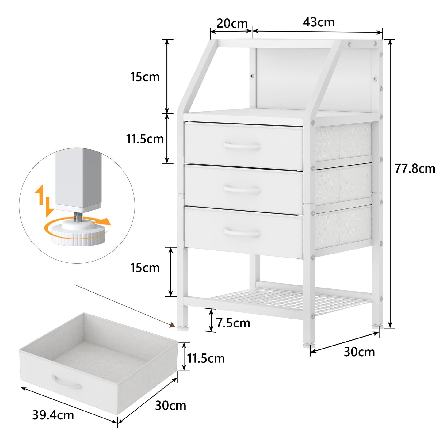 Feonase Bedside Table Wide with 3 Fabric Drawers & Open Shelf Suitable For Bedroom Bed Side Tables, Sofa Side Tables