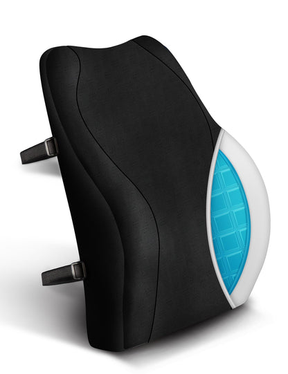 Travel Ease Ergonomic Lumbar Support Cushion, Gel and Memory Foam Back Support Cushion for Office Chairs with Skin-friendly Cover for Comfort Black
