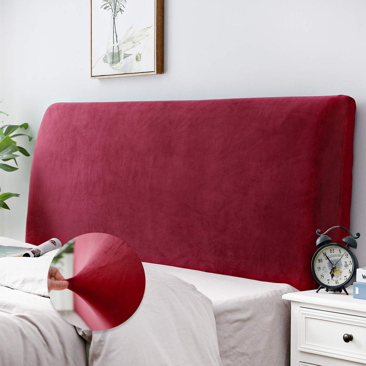 DUJUIKE Headboard Slipcover for Queen Bed, Stretch Bed Headboard Cover, Dustproof Protector Cover for Linen Tufted Upholstered