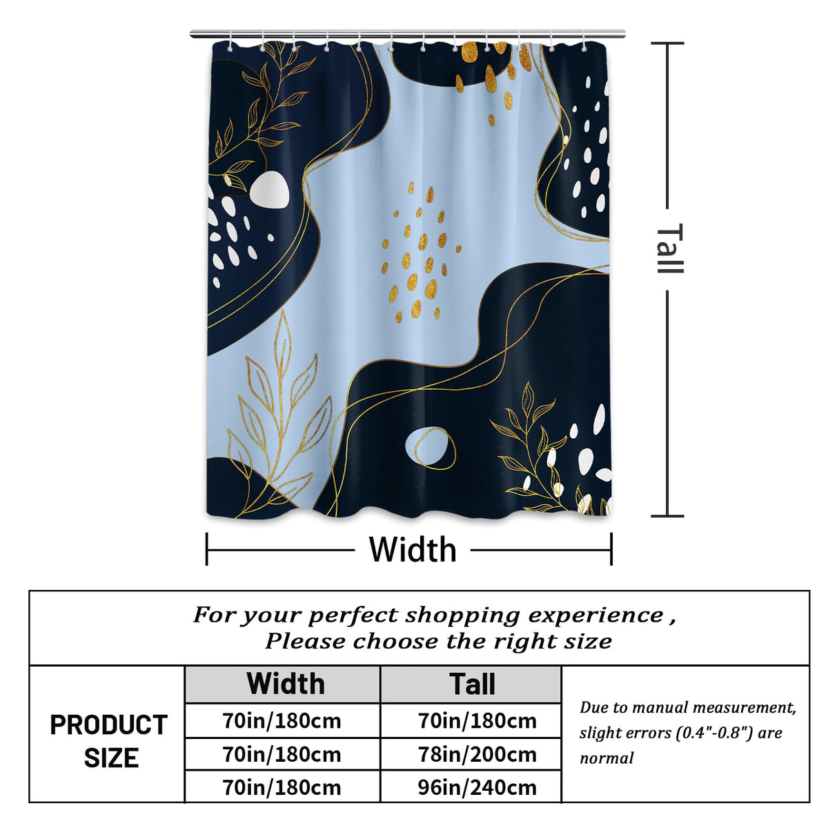 LanZanthic Navy Blue and Gold Shower Curtains for Bathroom Dark Blue Modern Boho Wet Room Shower Curtain with hooks, Mould Proof Resistant