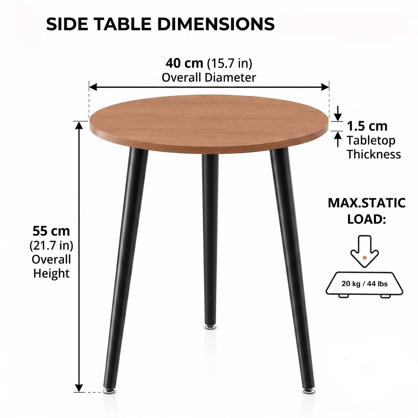 APICIZON Round Side Table, Small End Table with Reinforced Metal Connectors, Walnut Wooden Bedside Table for Living Room, Bedroom