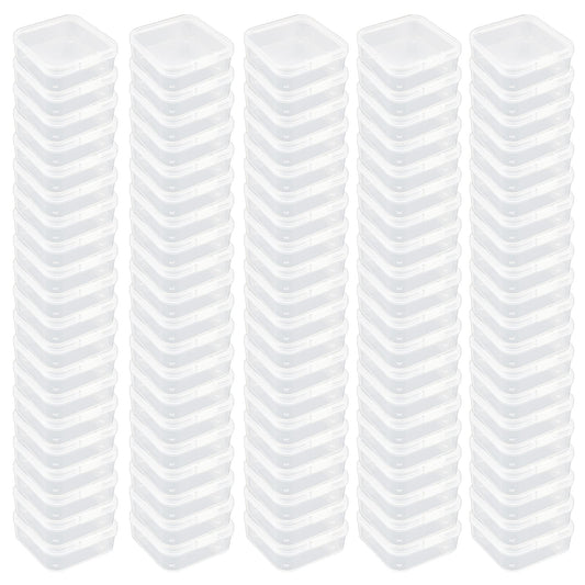 Goodma 100 Pieces Square Empty Mini Clear Plastic Organizer Storage Box Containers with Hinged Lids for Small Items and Other Craft Projects (75 x 75