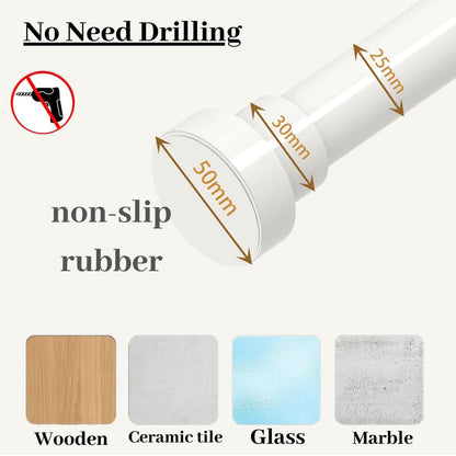 Telescopic Clothes Rail, Extendable Curtain Rod 72-145CM, φ25mm, No Drill Adjustable Spring Rod for Window Bathroom Bedroom, Silver