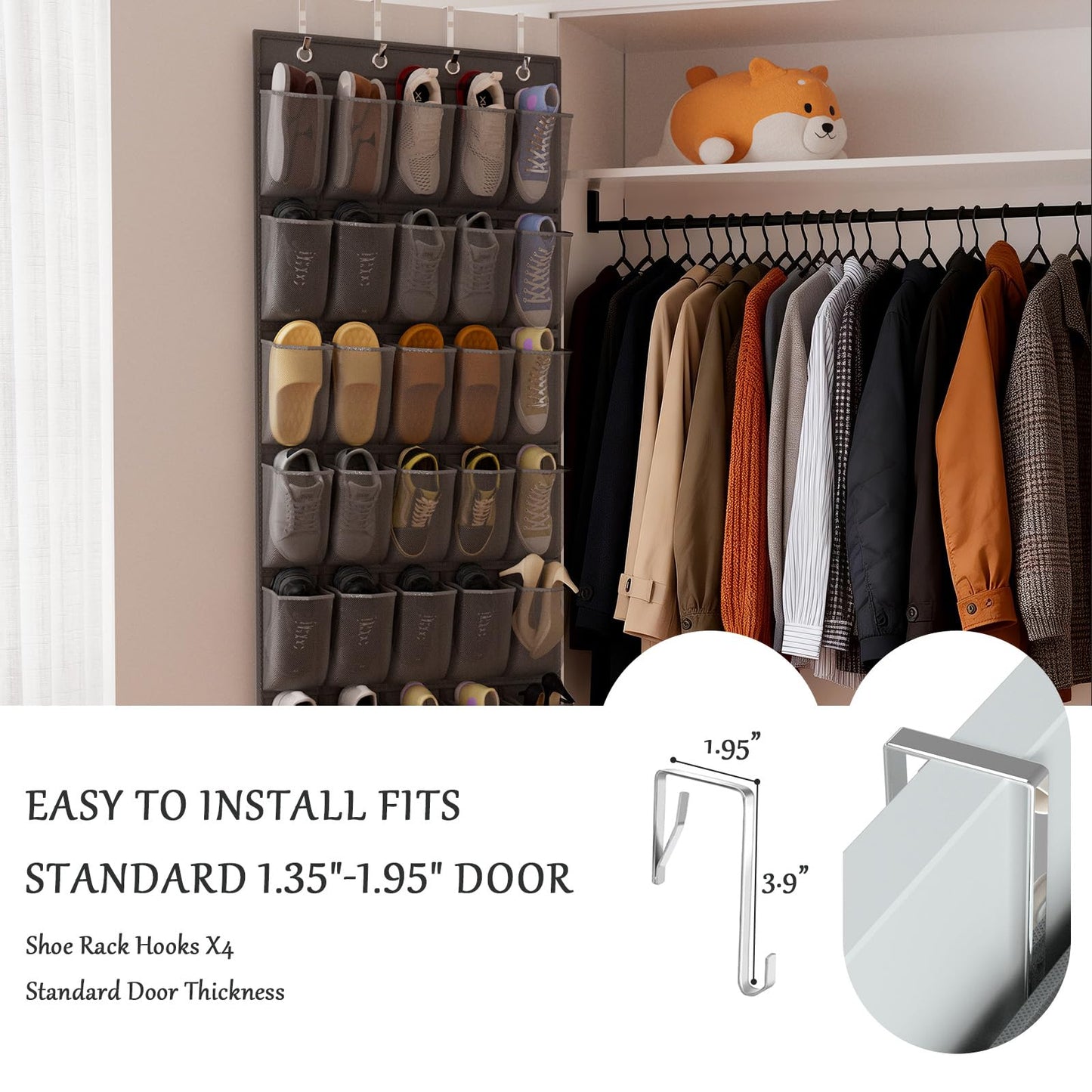 VERONLY Over the Door Shoe Organiser, 40 Large Breathable Mesh Pocket,Space Saving Hanging Shoe Rack,Shoe Storage Holder for Entryway Bedroom Closet