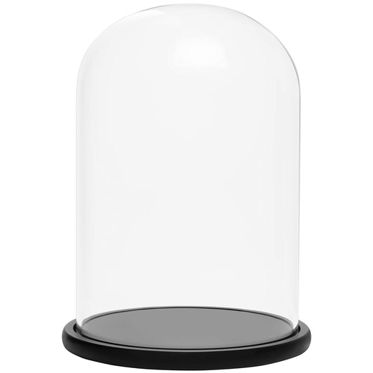BELLE VOUS Glass Dome Cloche Bell Jar with Black Wooden Base - 30cm/11.81 Inches - Clear Decorative Tabletop Display Case with Tray for Fairy Lights,