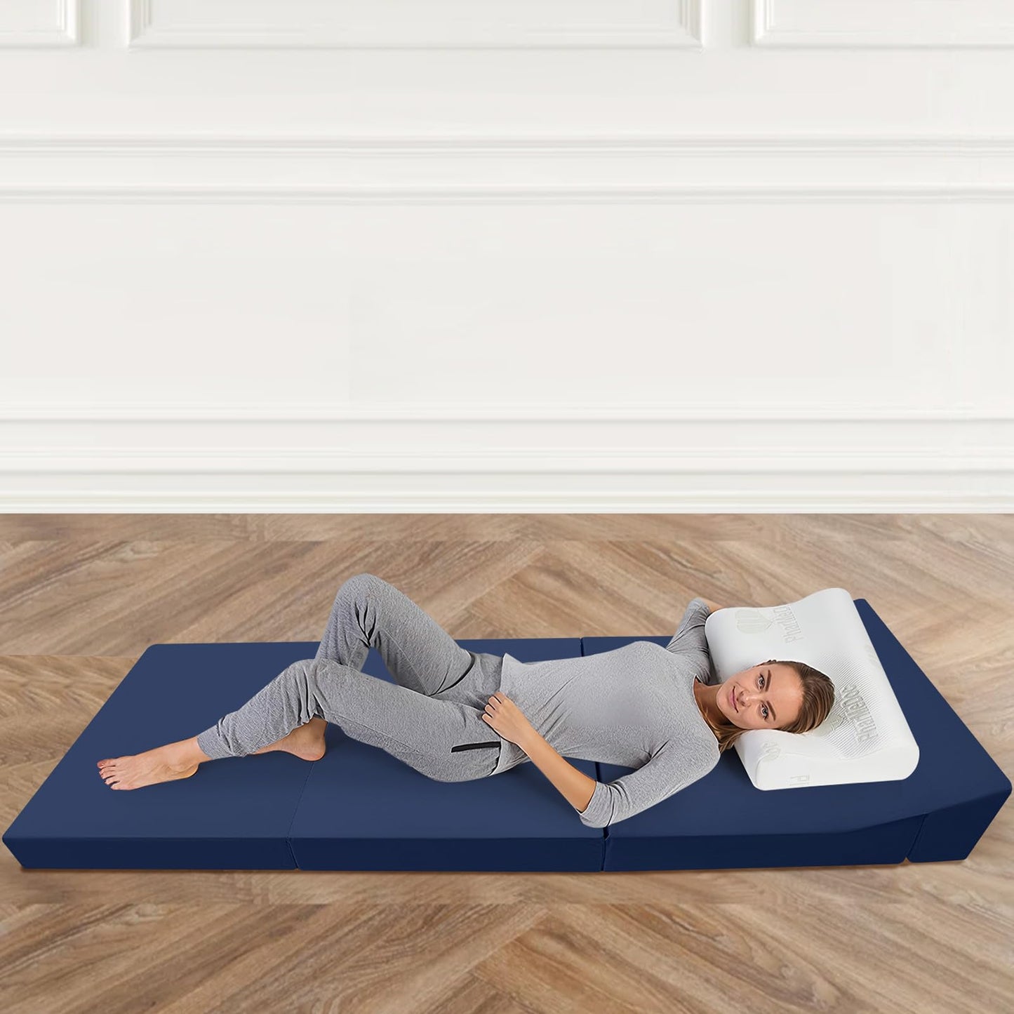 MeMoreCool Folding Floor Mattress Single, 195x90cm, Navy Blue