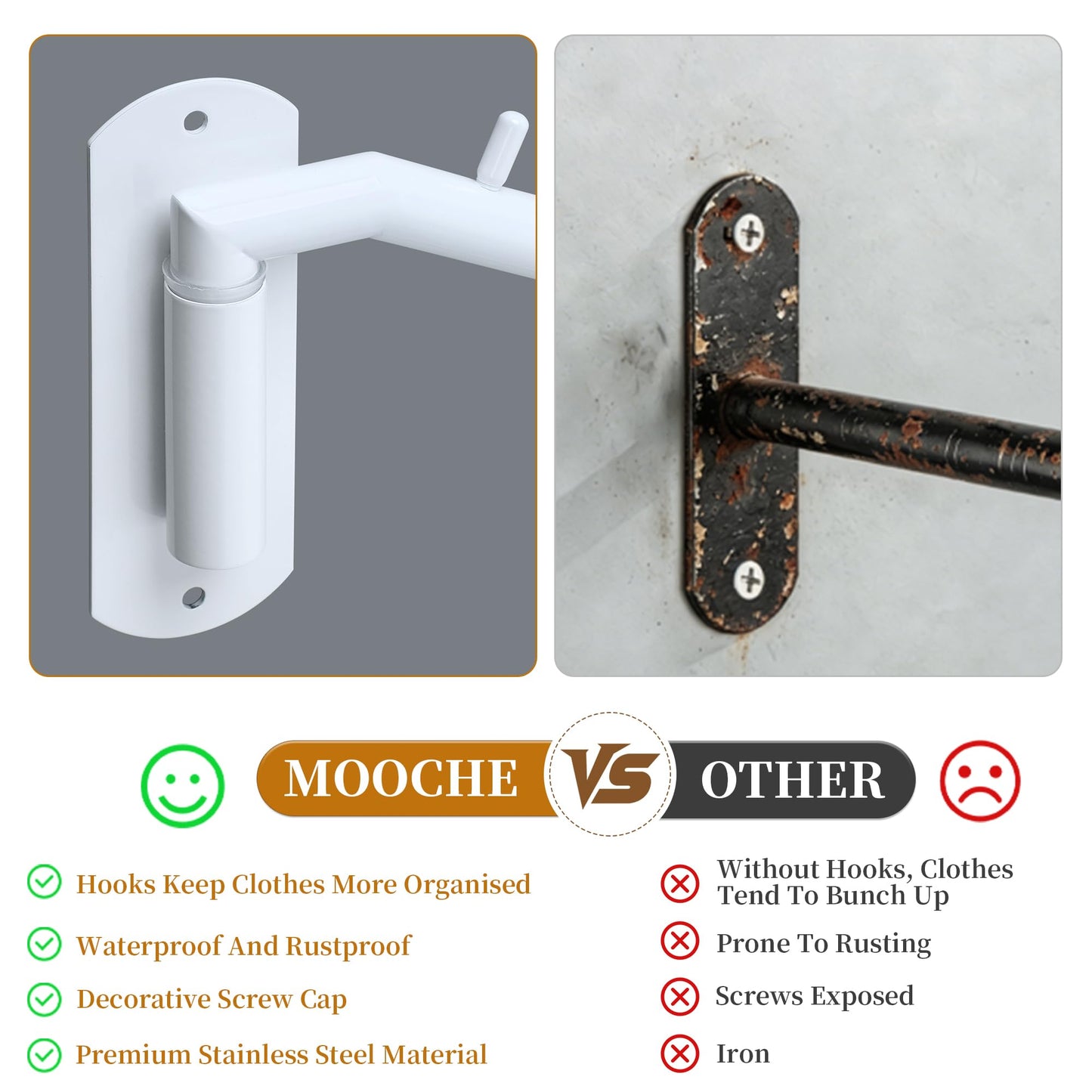 Mooche Wall Mounted Coat Rack White, Swivel Clothes Rail, 27CM