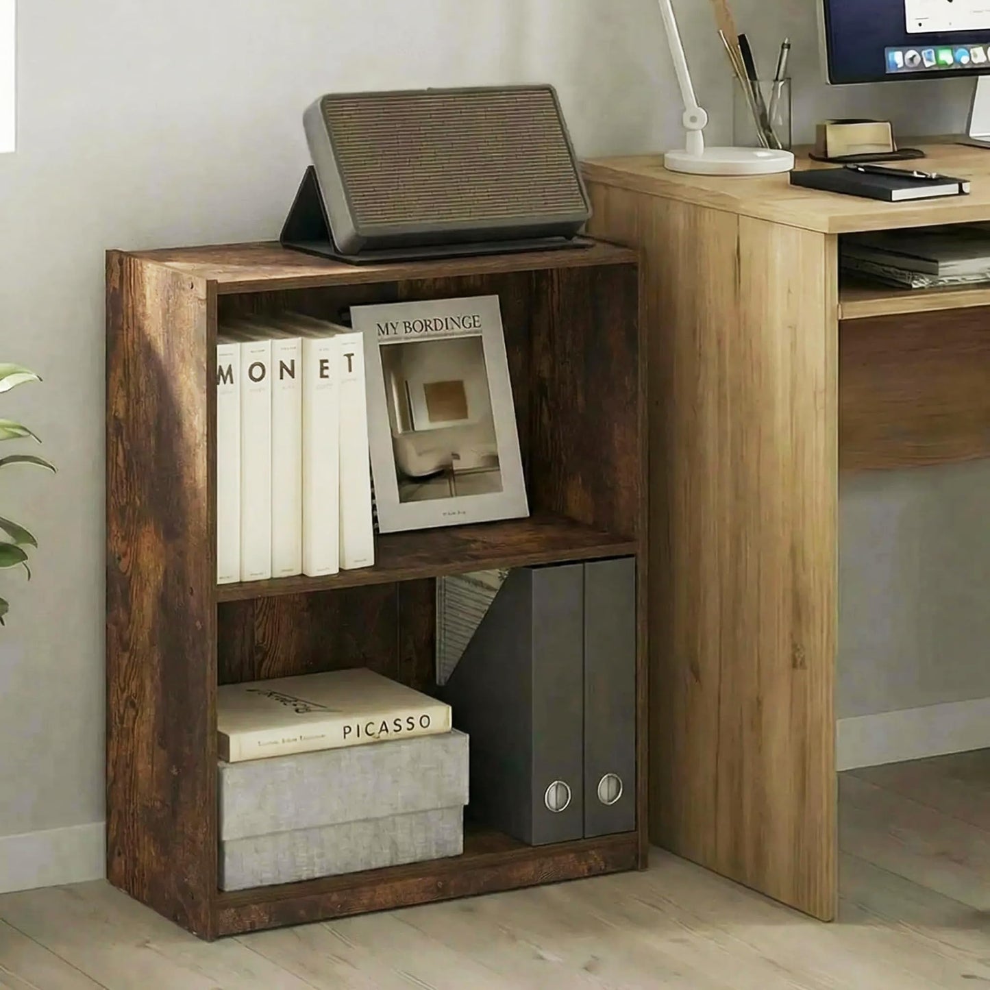 Furinno GRUEN Book Shelf, 2-Tier Small Bookshelf, Bookcase with Open Shelf, 21.1 x 55.4 x 68.6 cm, for Organization and Storage, for Living Room