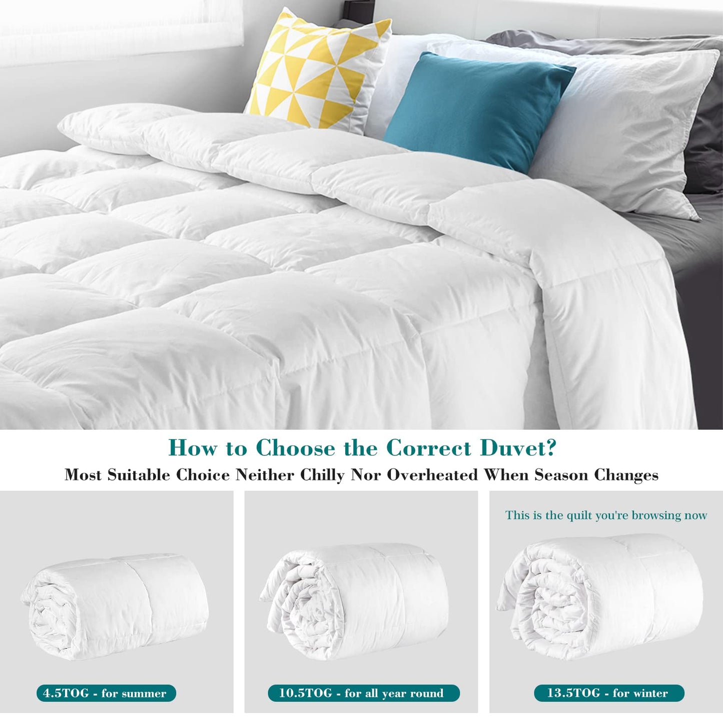 Threads For Bed 13.5 tog Single Size Duvet Cotton Cover, Feather and Down Super Warm Duvet with Double Stitch with Piping and Box Quilting, Machine