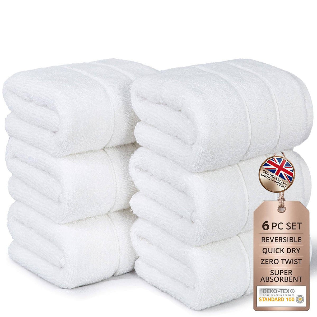 Bathroom Hand Towels 6 Pc Set I Lightweight I Quick-dry I OEKO-TEX I White