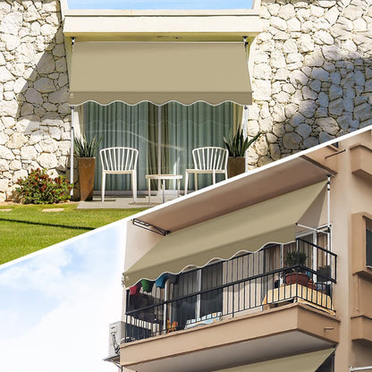 VOUNOT? 2 x 1.2m Patio Telescopic Awning, Retractable Manual Awning, Adjustable Waterproof Canopy with Hand Crank, Balcony Sun Shade Shelter, Beige