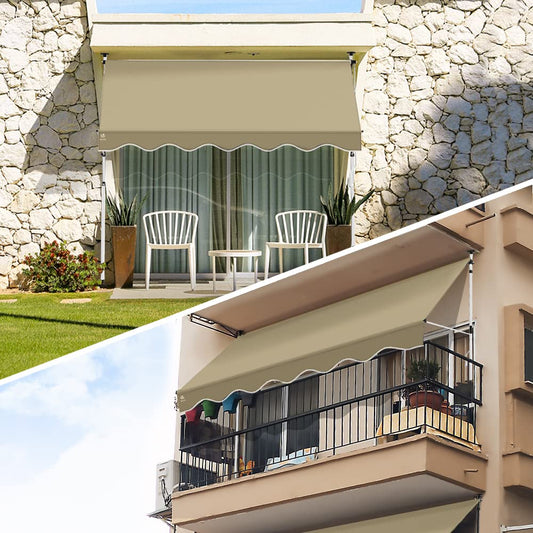 VOUNOT? 3 x 1.2m Patio Telescopic Awning, Retractable Manual Awning, Adjustable Waterproof Canopy with Hand Crank, Balcony Sun Shade Shelter, Beige