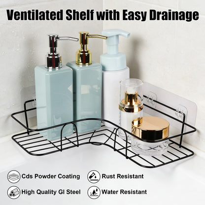 Plliocse 2 Pack Corner Shower Caddy, Wall-Mounted Shower Corner Shelves with 8 Adhesive Hooks, Rustproof Bathroom Shelf Storage No Drilling