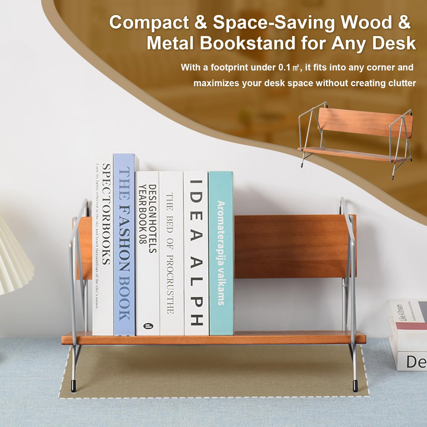 Tilting Desktop Bookshelf for Desk, Wood Book Organizer & Tabletop Shelf