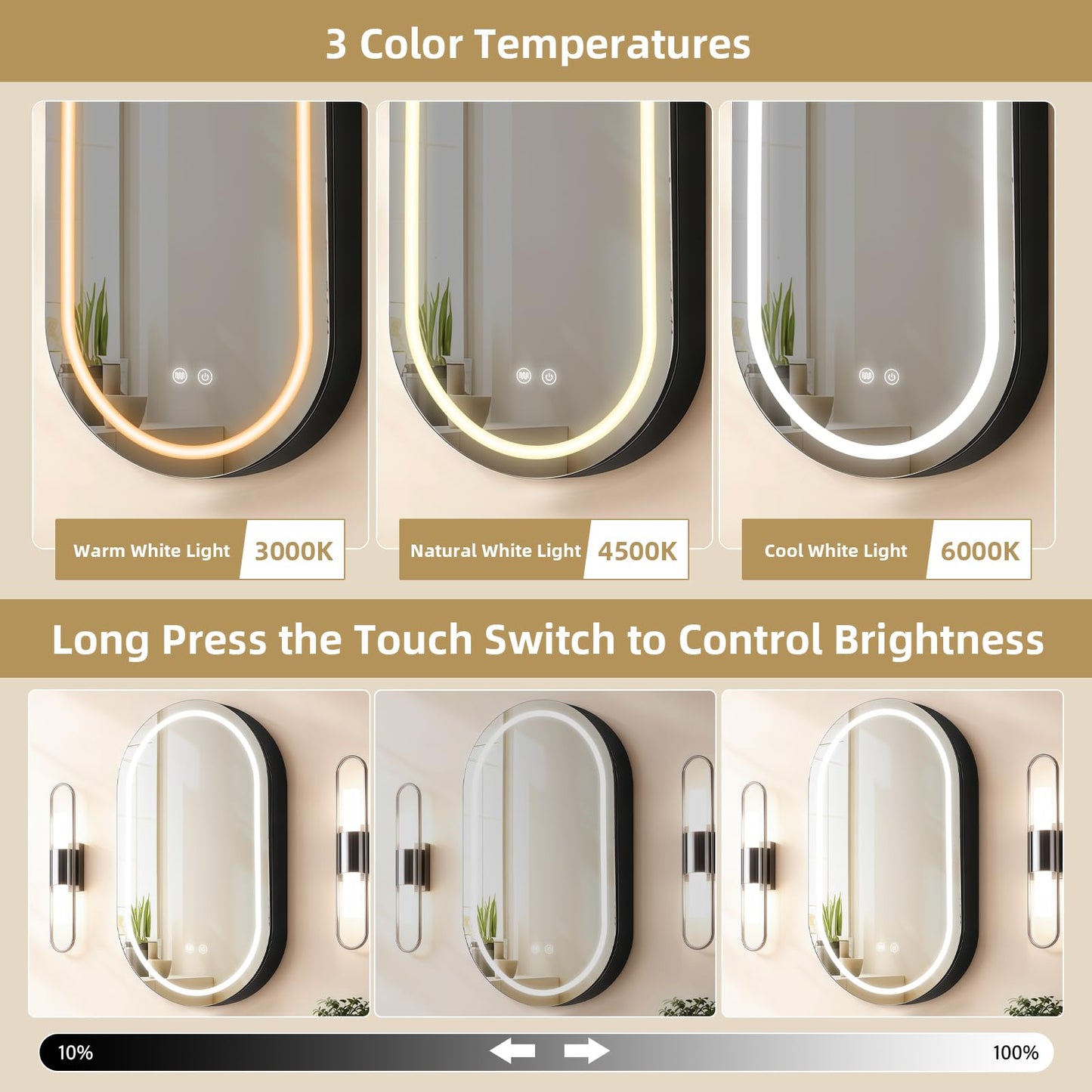 Janboe Capsule Shape Mirror Cabinet with Light,LED Mirror Cabinet,USB Shaver Socket,Internal Light,Steel with Powder Coating,Soft Closing