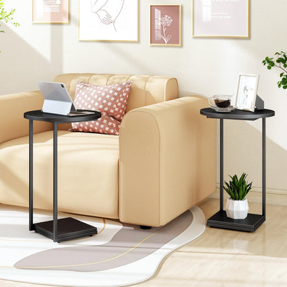 HDANI C-Shaped Side Table,Round End Table under Sofa,Bedside Table,Sofa Side Table with Metal Frame, Small Coffee Snack Table for Living Room