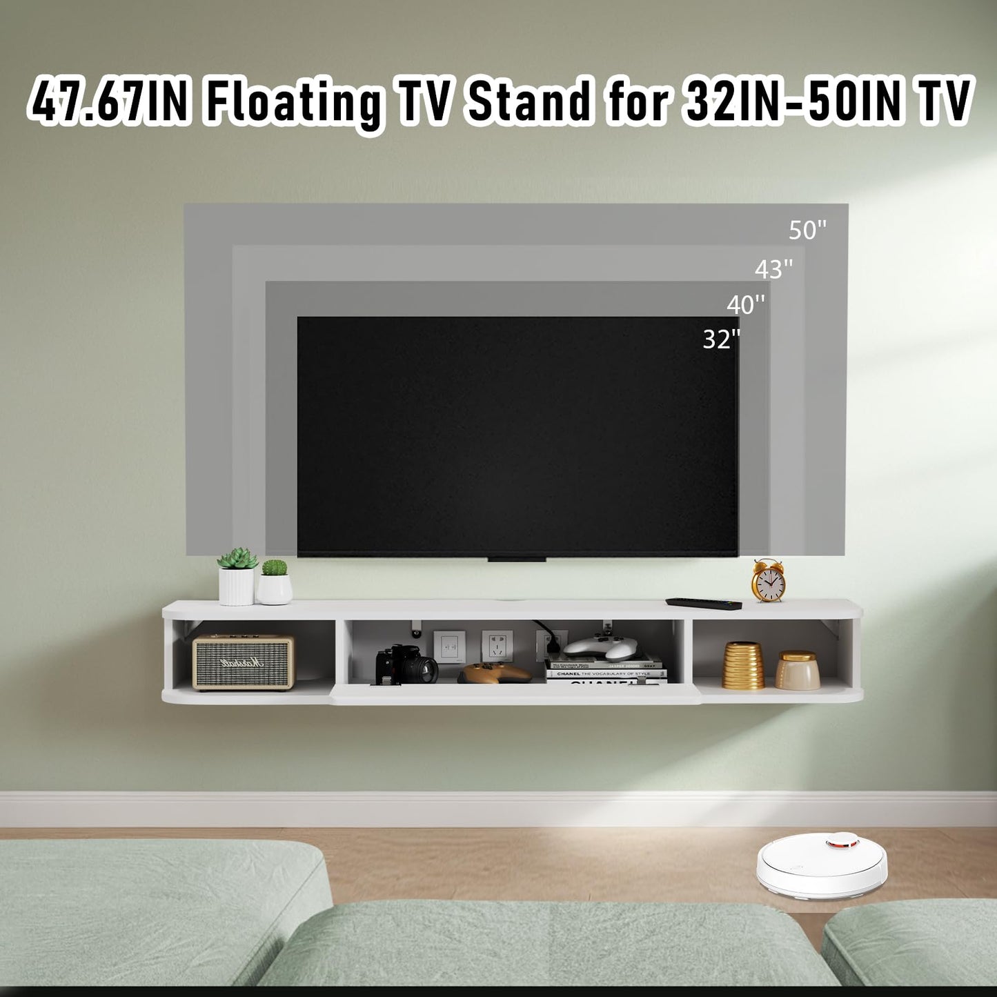 Pmnianhua Floating TV Shelf, Wall Mounted TV Cabinet, Floating Shelves with Door, Modern Entertainment Media Console Center Large Storage Under TV